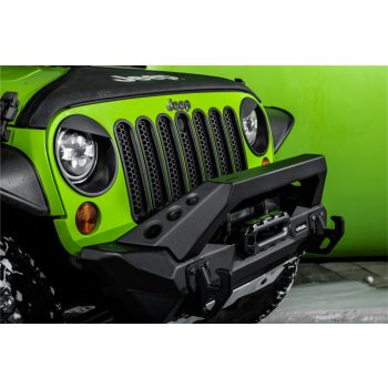   Bara față RIVAL4x4 din aluminiu "STUBBY" cu suport pentru troliu pentru Jeep Wrangler JK, JL, Gladiator JT
