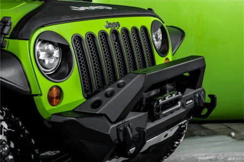 Bara față RIVAL4x4 din aluminiu "STUBBY" cu suport pentru troliu pentru Jeep Wrangler JK, JL, Gladiator JT