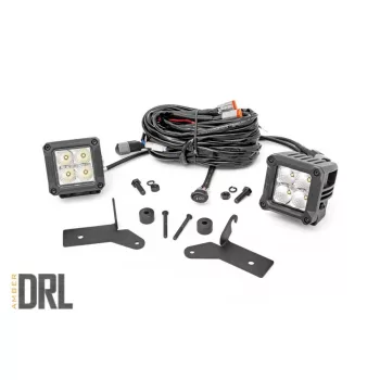   2" szögletes CREE LED munkalámpa pár króm széria hideg borostyán fénnyel DRL Rough Country - Jeep Wrangler JL